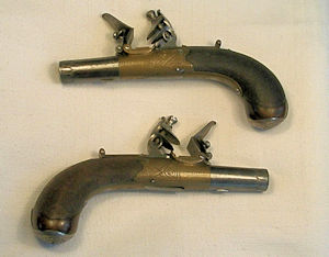 Click to enlarge a very pretty pair of 100 bore flintlock muff pistols by Blissett